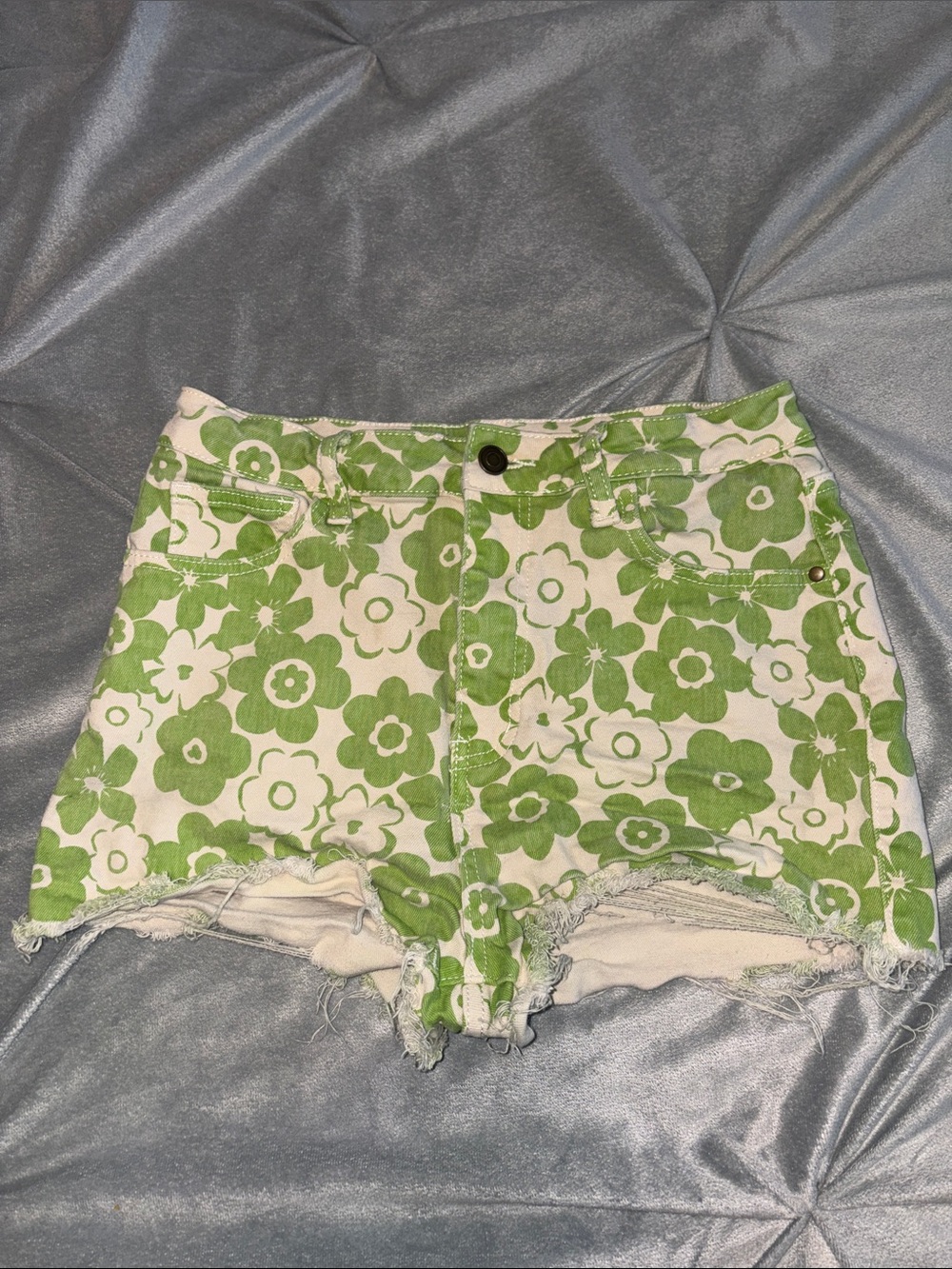 Green Floral High-Rise Women’s Denim Shorts